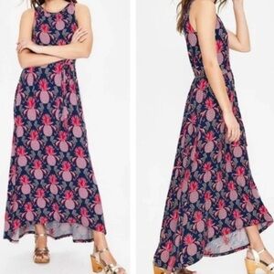 Boden Navy and Pink Pineapple Print Midi Dress